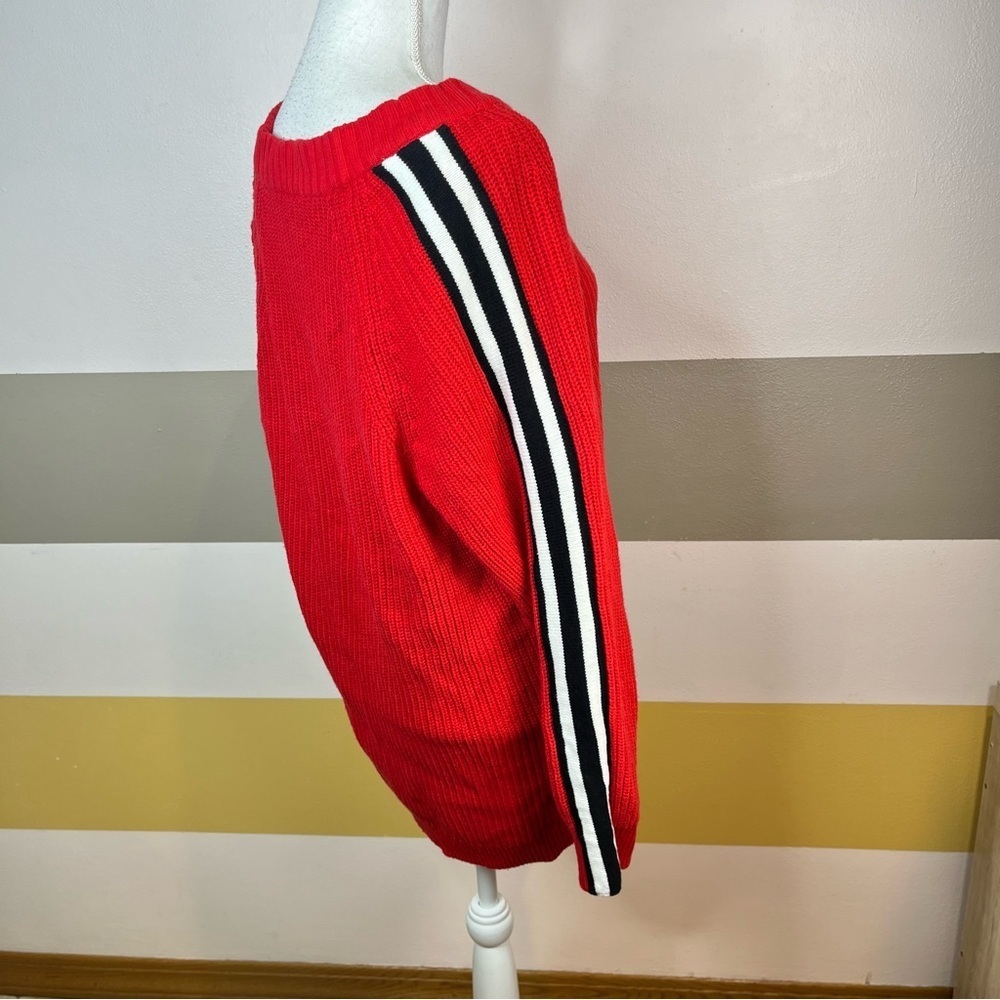2/$25 Express Bright Red Striped Knit Woven Pullover Bold Chunky Thick Sweater S - Picture 8 of 15
